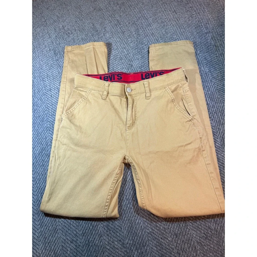 Levis 502 Beige Tan Pants Mens 28x30 Size 16 Reg Flex Cord Skate Jeans